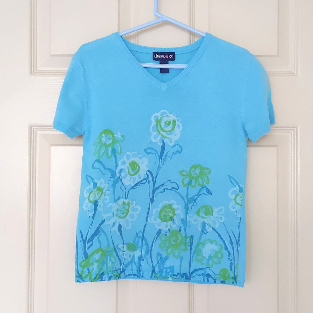 Limited Too Short Sleeve knit sweater with multi color flower design.